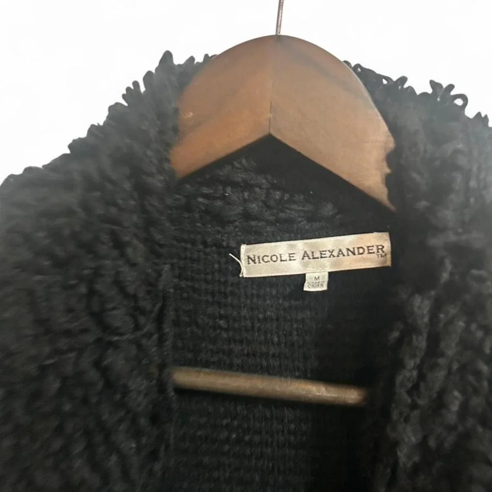 Women's Black and grey long knit‎ sweater with leopard print accents medium